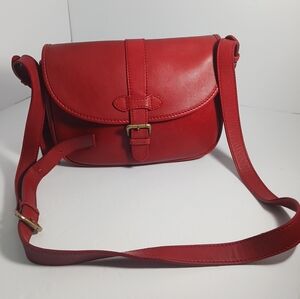 Liz Claiborne Ranger Bag Red Wine Leather Crossbody Purse Saddle Classic Vintage